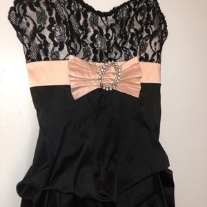 Black Dress with lace pink ribbon and gems